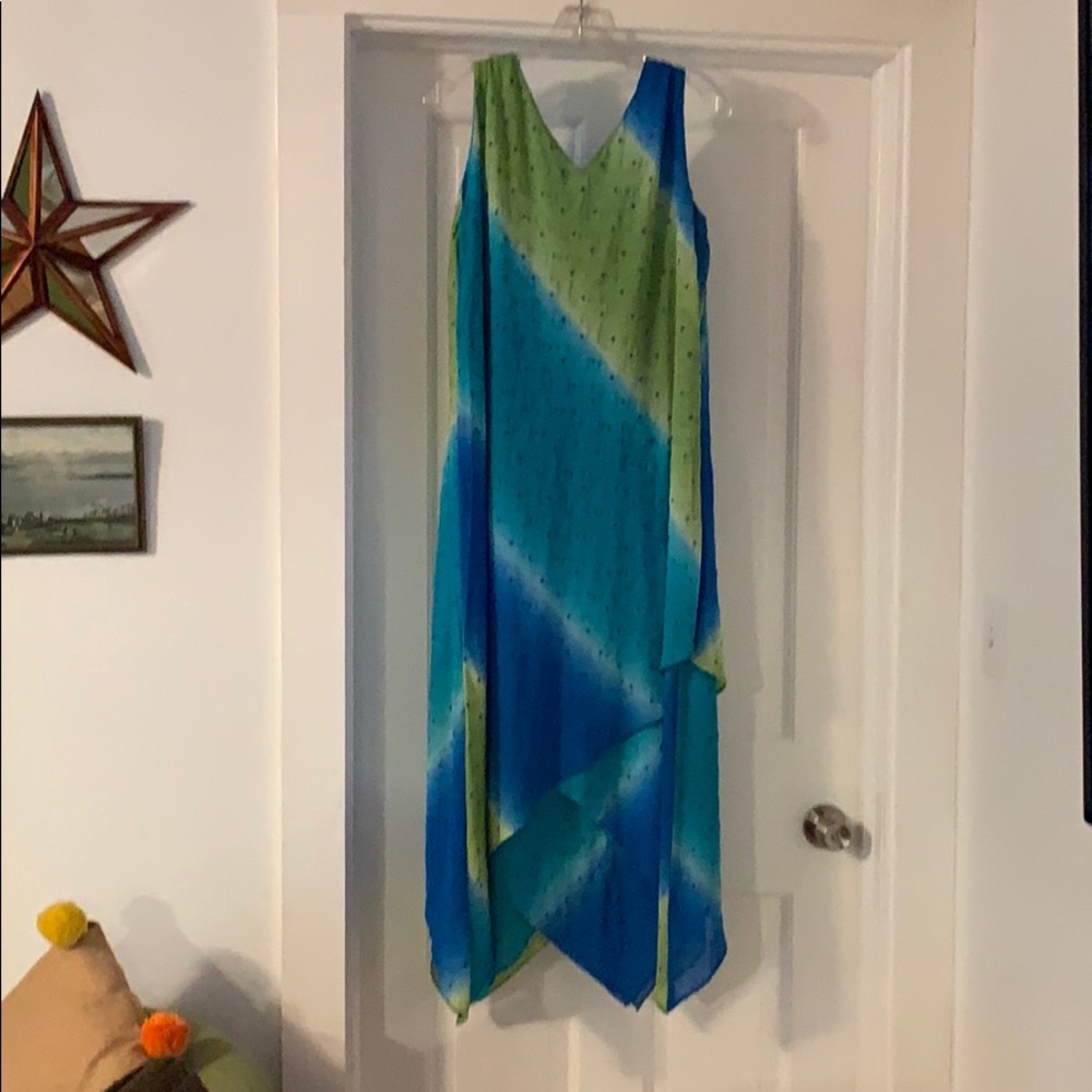 DressBarn Woman Maxi Assymetrical blue Green Dress